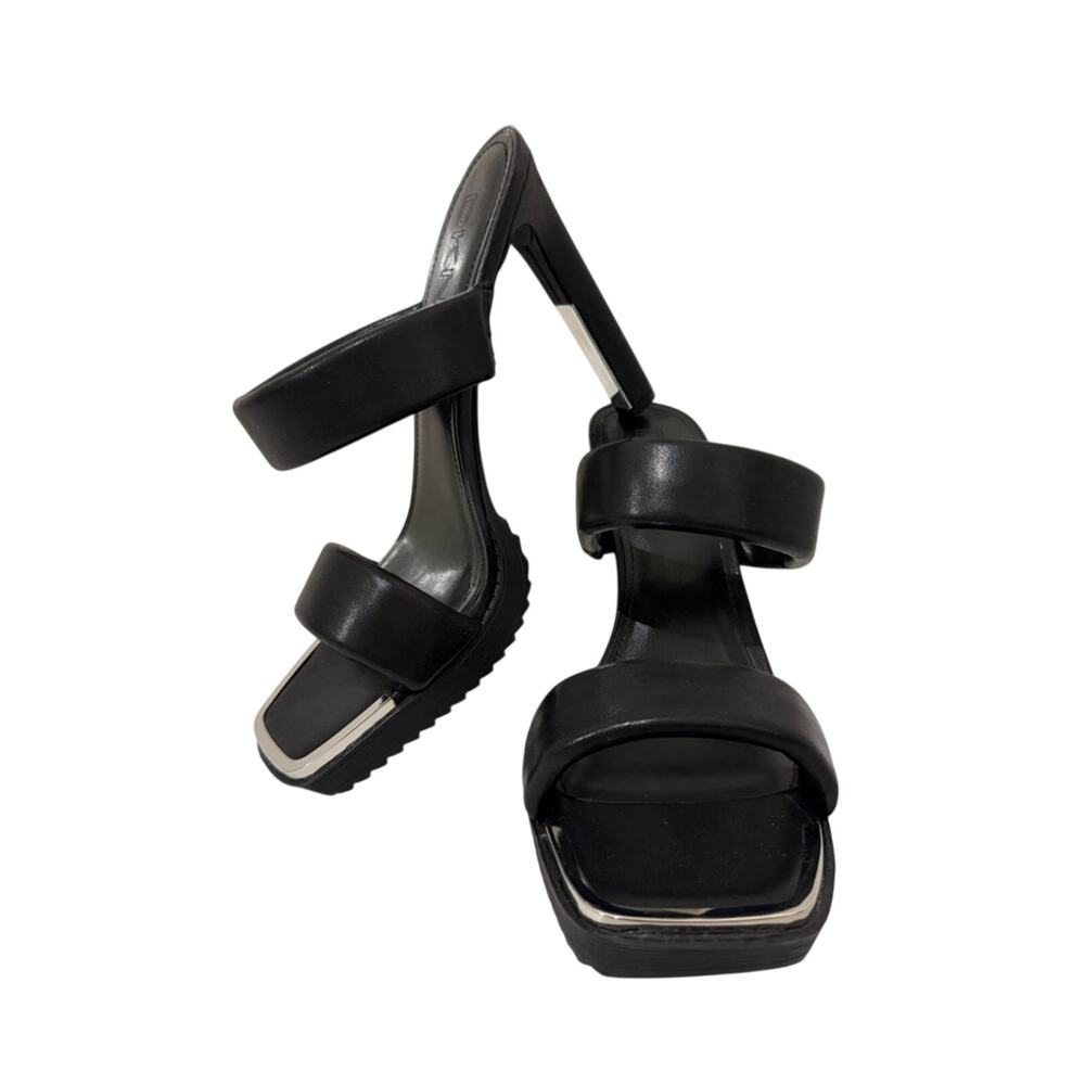 DKNY Ralia Leather Double Padded Strap Black Heels Square Toe| 9.5